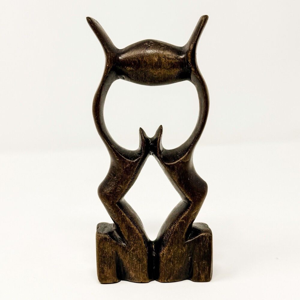 Hand Carved Wood Love & Unity Sculpture Embracing Couple Abstract African
